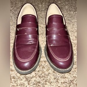 Maroon, patent leather penny loafers